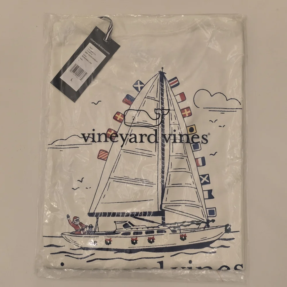 NWT Vineyard Vines Mens Large Christmas Burgees Sailboat Graphic Long Sleeve Tee - Picture 6 of 6